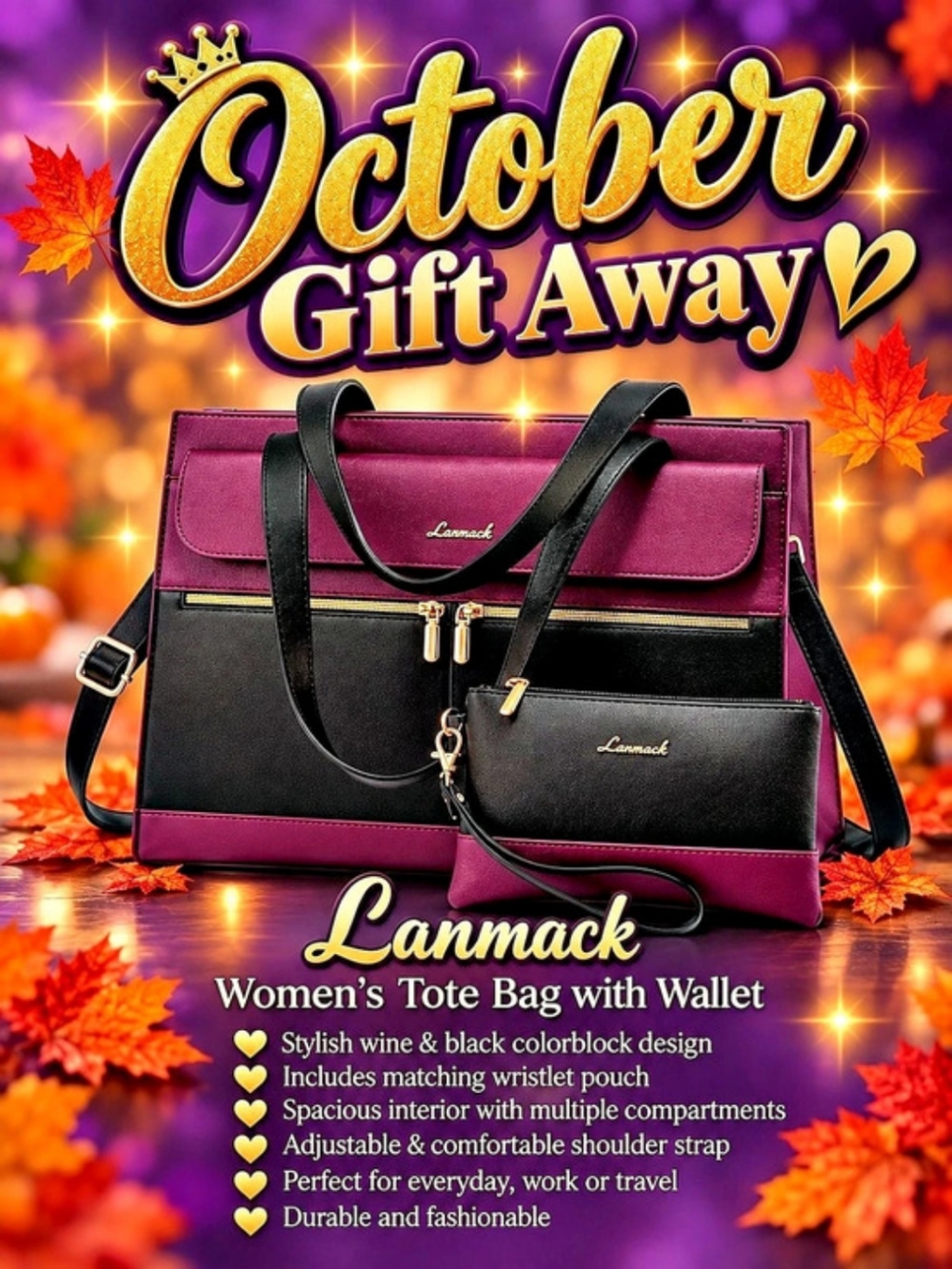 Mama's October Gift Away 🍑♥️Color Block Laptop Tote with Wallet